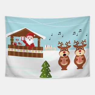 Christmas market cartoon illustration Tapestry