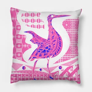 pink kitsch agami heron bird in ecopop talavera pattern wallpaper of wonder Pillow