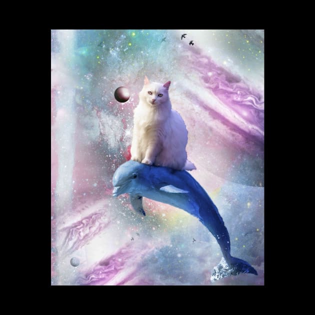 Space Cat Riding Dolphin by Random Galaxy