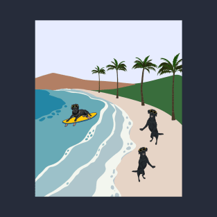 Black Labrador Dog on Paradise Beach Vacation T-Shirt