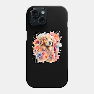 A golden retriever decorated with beautiful watercolor flowers Phone Case