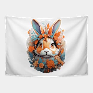 Cute Rabbit Head With Fantasy Flowers Splash Tapestry