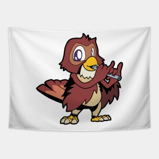 Cartoon owl - flute player Tapestry