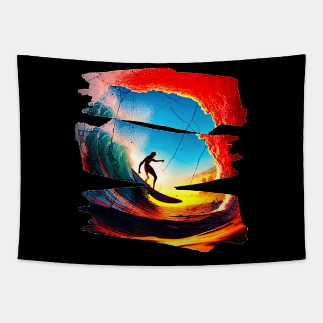 Surfing Riding Therapy, Hello Summer Vintage Funny Surfer Riding Surf Racing Surfing Lover Gifts Tapestry by Customo