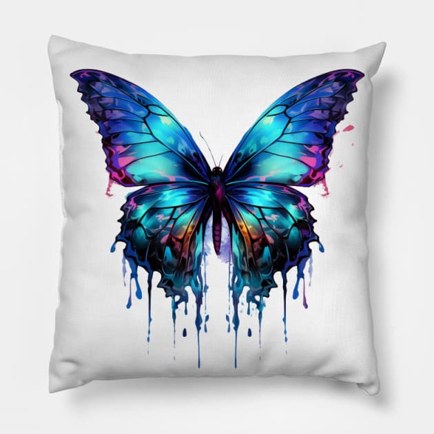 Butterfly Purple Pink Light Blue Wings Watercolor Style Drip Pillow by IslandGirl Co.