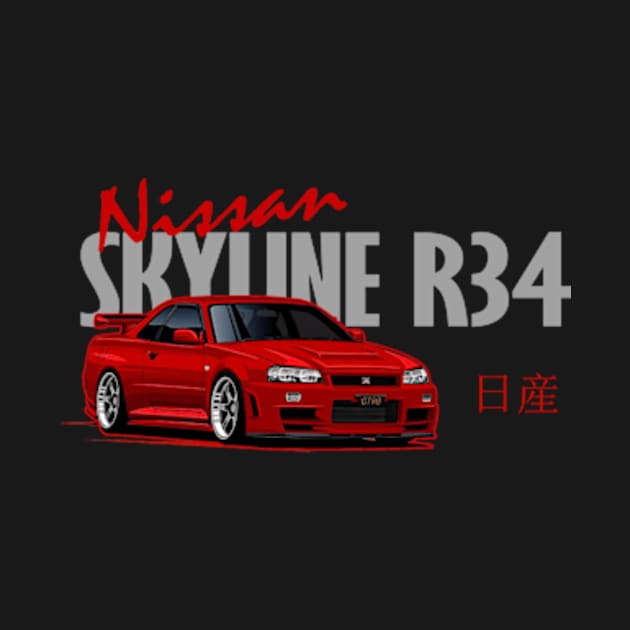 Nissan Skyline GTR r34 Red, JDM Car by T-JD