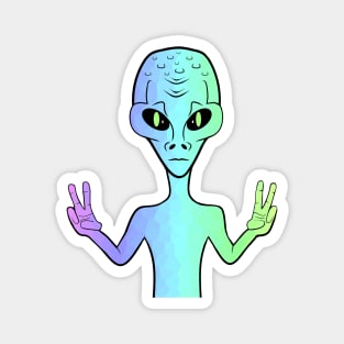 PEACE Sign Hand Retro Rainbow Alien Magnet