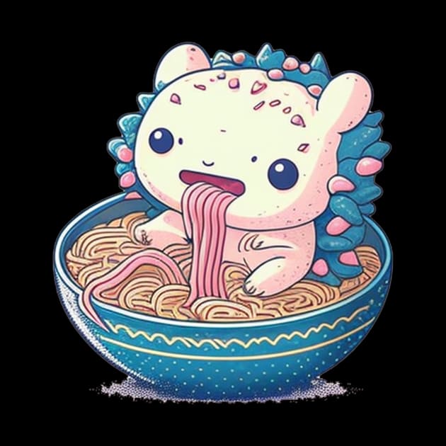 Cute Axolotl Eating Ramen Kawaii Retro Vintage 90s Vibes by HEAHLEEHAH