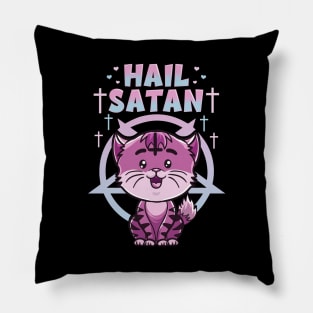 Cute Hail Satan Cat Pun Kitty Satanic Heavy Metal Pillow