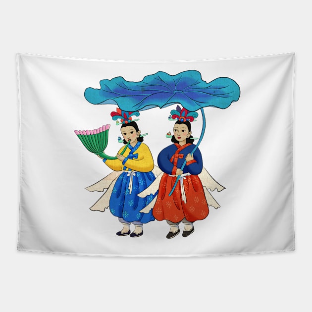 Minhwa: Taoist Fairy Sisters C-2 Type Tapestry by koreanfolkpaint