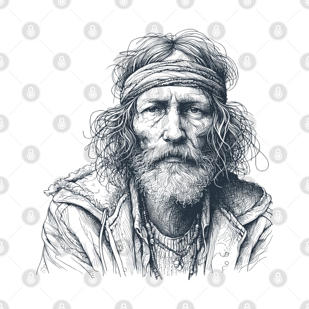 homeless man, artistic sketch, art sketch, artist sketch, old hippie by Thunder Biscuit