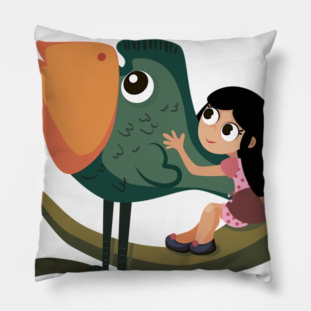 Girl and  bird Pillow by tetiana12.art