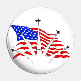 F18 Hornets flying over American Flag Ver 4 Pin