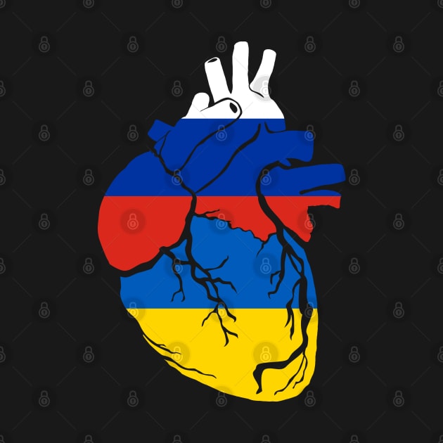 Russia and Ukraine flag heart by Bun Art Store