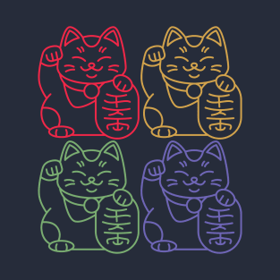 Maneki neko japanese lucky cat in 4 colors simple design T-Shirt