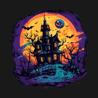 Haunted House Mansion Sunset Halloween T-Shirt