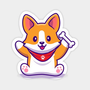 Cute Corgi Holding Bone Magnet