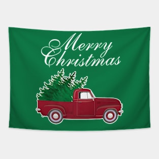 Vintage Red Truck Christmas Tree Tapestry