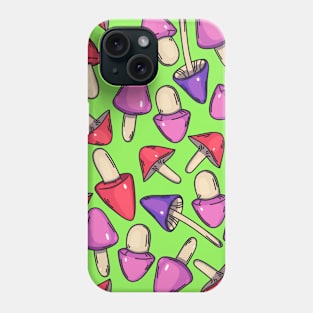 Lovely mushrooms. Green background. Phone Case