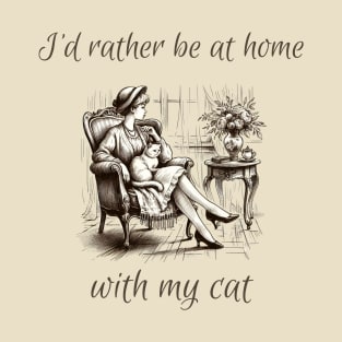Sarcastic Cat Lover "I'd Rather Be at Home With My Cats" Introvert Artwork T-Shirt