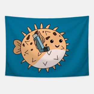 Pufferfish with asthma inhaler Tapestry