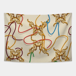 Gold butterfly, colorful ribbons Tapestry