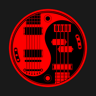 Black and Red Guitar Bass Yin Yang T-Shirt