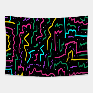 Neon Squiggles on Black Tapestry
