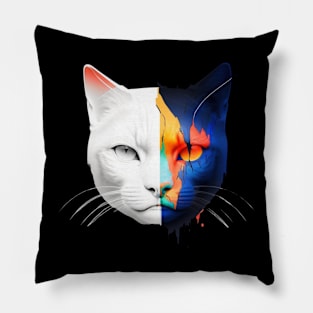 Half White, Half Colorful Cat Pillow