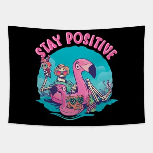 Funny Stay Positive Skeleton at the Beach Motivational Tapestry