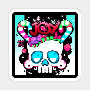 Kawaii Skull Candy Cane - Christmas Graphic Graffiti Art - Holiday Gift - Joy Magnet