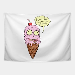 Pink Strawberry Ice Cream Spooky Cute Summer Drawing Tapestry