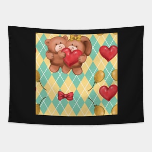 Teddy and Bunny lovely yellow blue chech Tapestry