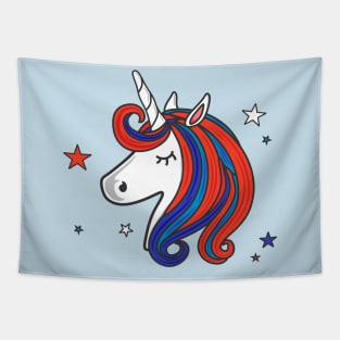 Independence Day Red White and Blue Unicorn Tapestry