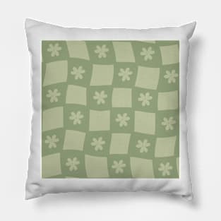 Large Floral Checker Board - Pale Sage Green Pillow