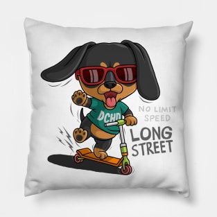 dachshund riding scooter Pillow