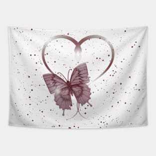 Pretty Dusty Rose Pink Fluttering Winged Butterfly Insect & Heart Tapestry