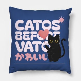 Catos before vatos - cute black cat Pillow