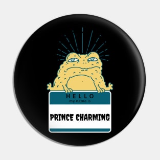 Prince Charming Frog "Hello My Name" Is Tan/Turquoise Pin