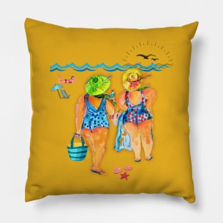 Two fat bottom girls on the beach Pillow