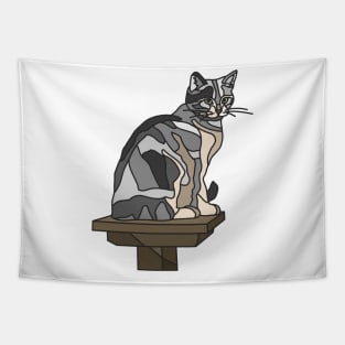 Grey Tabby Cat on Platform Tapestry