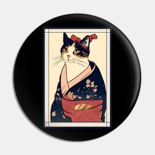 Cat japanese with kimono vintage Pin