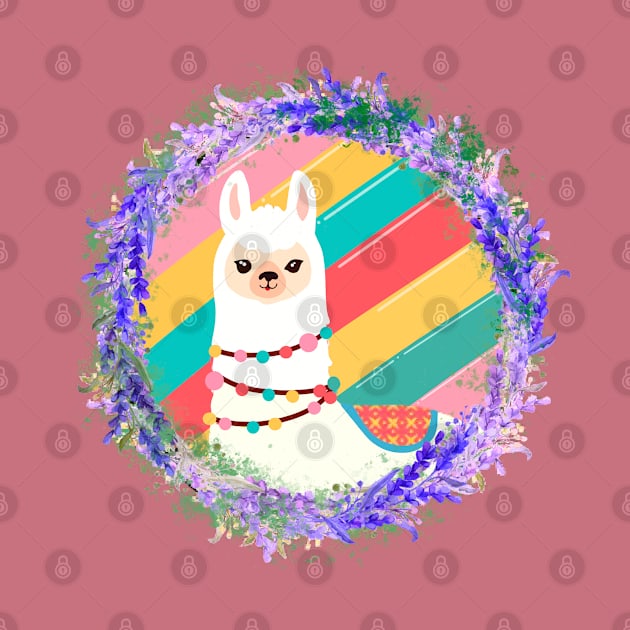 Floral llama-rainbow version by Miruna Mares