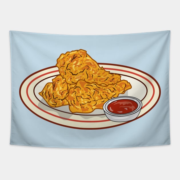 Fried chicken cartoon illustration Tapestry by Miss Cartoon