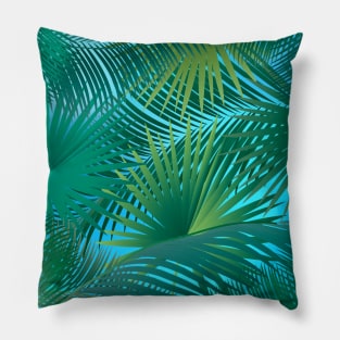 Tropical Palm Tree Green Leaves Branches on blue sky Aloha Pillow