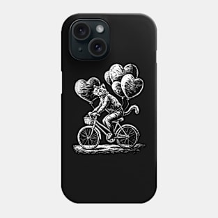 A cat on a bicycle with balloons in the form of hearts Phone Case