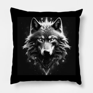 Black and White Cosmic Wolf Pillow