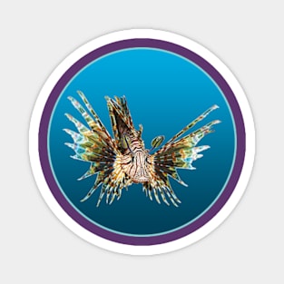 Lionfish | Floating Fish on a blue background in a circle | Magnet