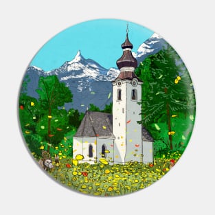 Gnadenwald Innsbruck Austria Landscape Whimsical Illustration Pin