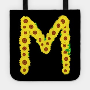 Sunflowers Initial Letter M (Black Background) Tote